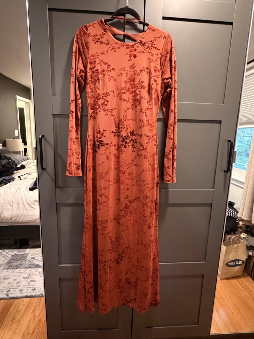 Sincerely Jules Rust Floral Backless Long-Sleeve Maxi Dress